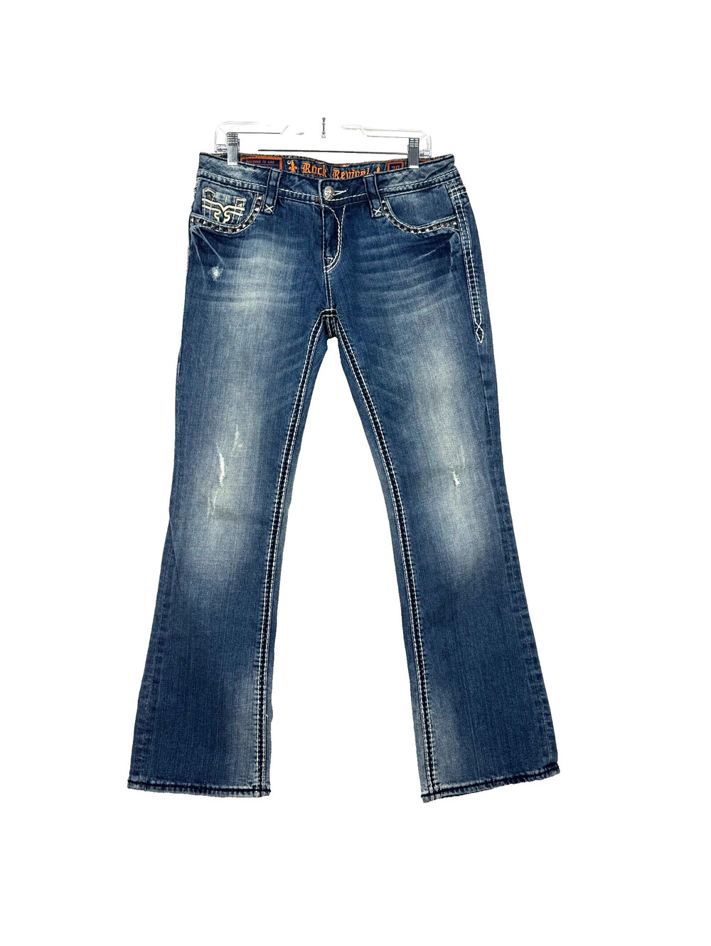 Rock Revival Womens 29 Studded Liberty Easy Boot Cut Distressed Denim Jeans